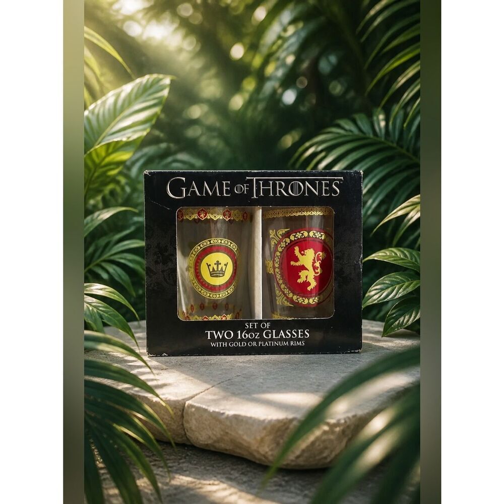 NIB Game of Thrones 16oz Glass Set with Gold Rims - Official Licensed
